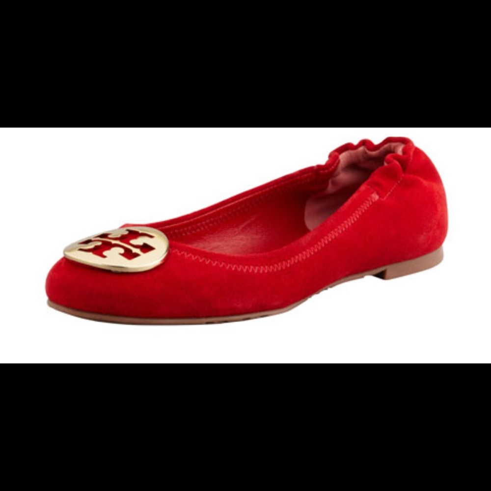 Tory Burch Reva Suede Logo Ballerina Flat, Red 8